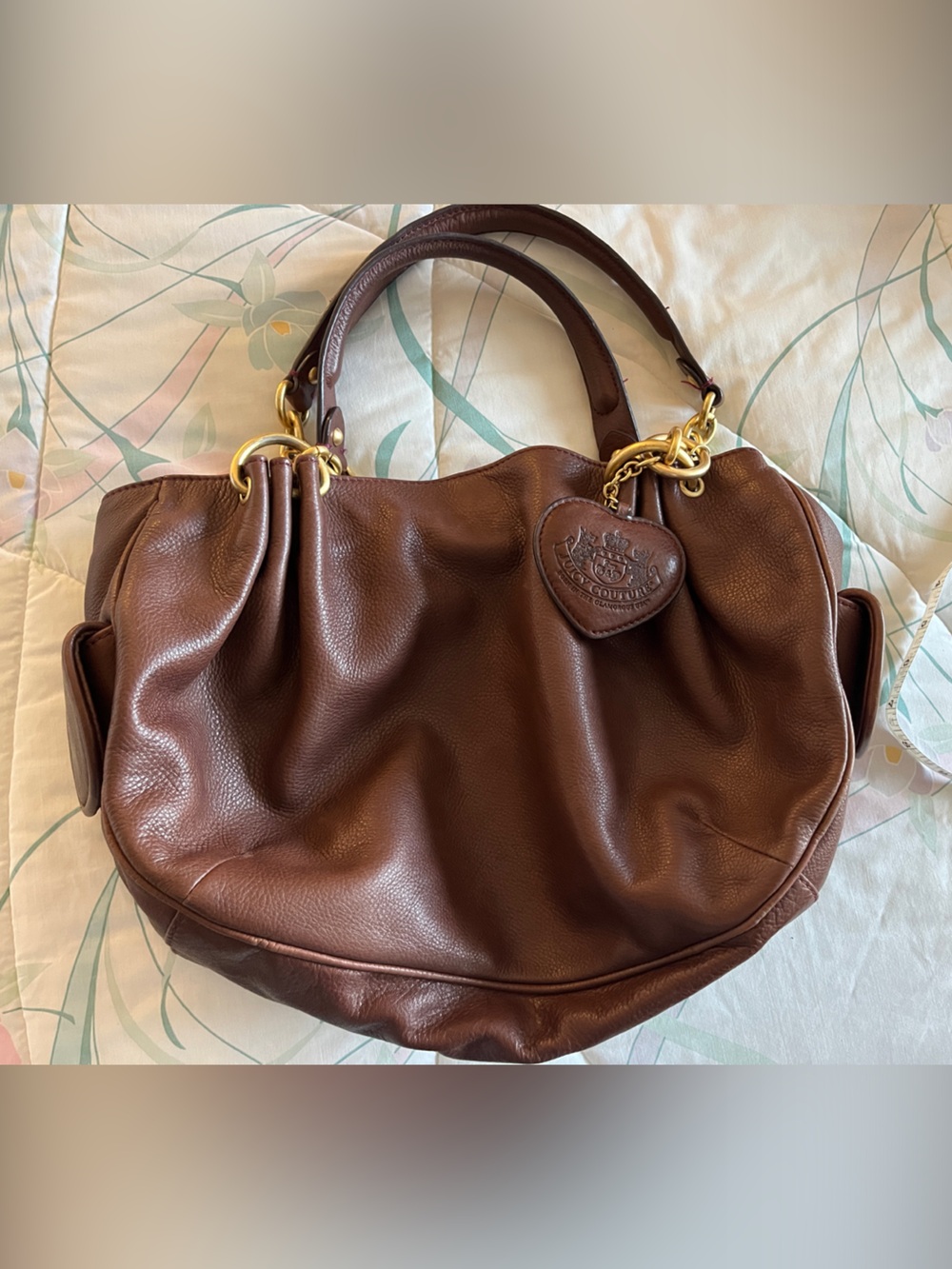 Juicy Couture Brown Leather Shoulder Bag with Gold Hardware